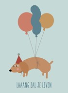 Verjaardagskaart teckel met ballonnen